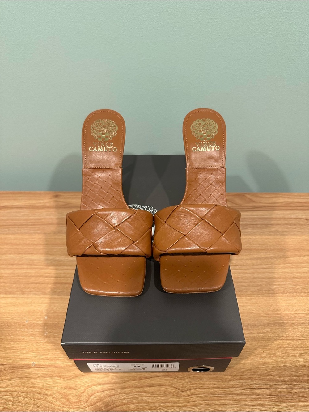 Vince Camuto Tan Braided Leather Slide Mules